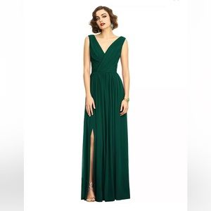 Dessy Collection Shirred Chiffon Gown in Hunter Green